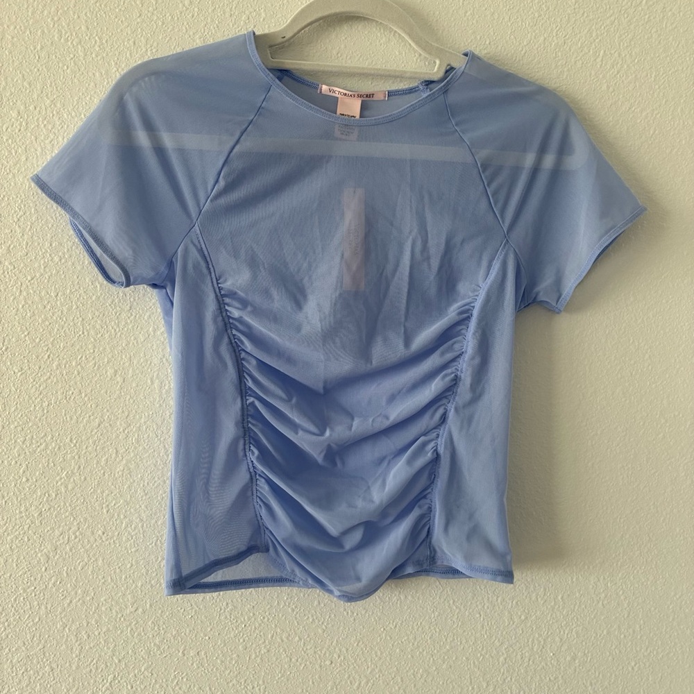 Victoria's Secret Light Blue Mesh Ruched Tee